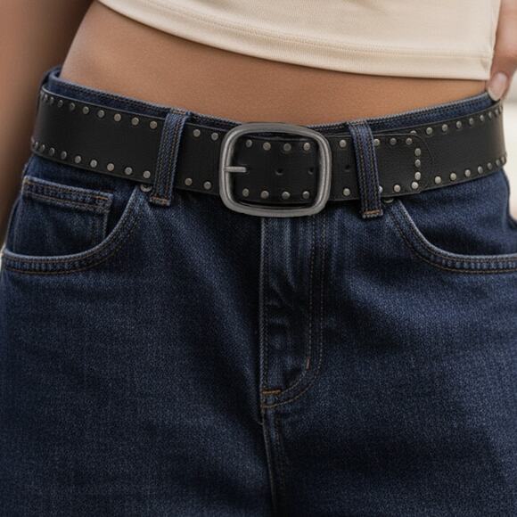 Genuine Leather Belt Silver Studded Buckle main image 2
